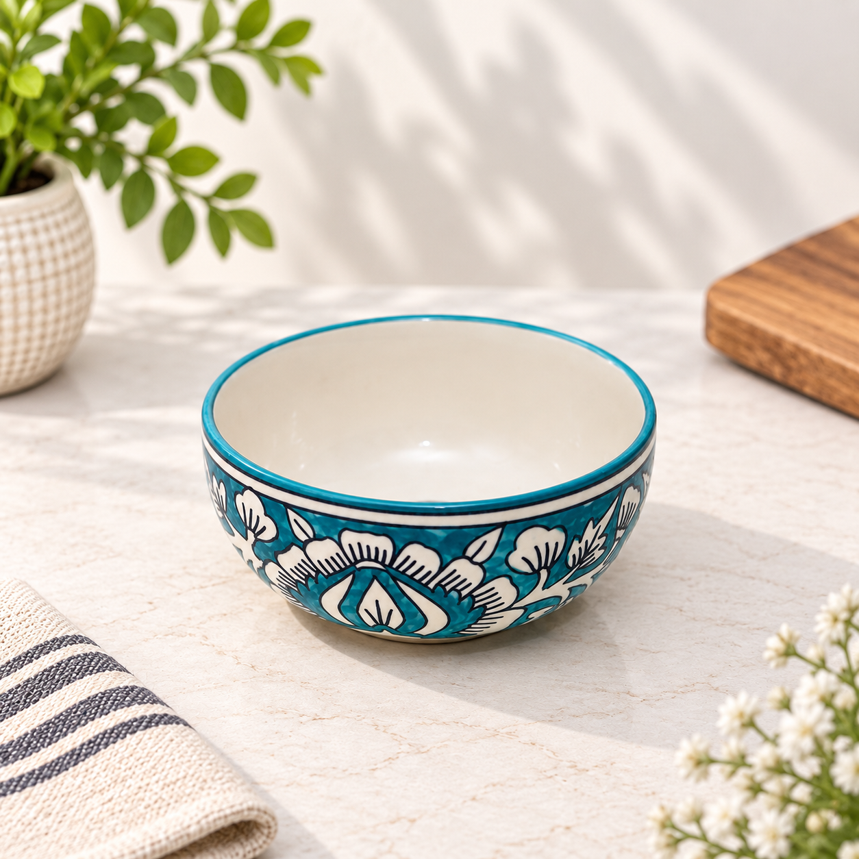 TURQUOISE FLORAL BOWL - Image 3