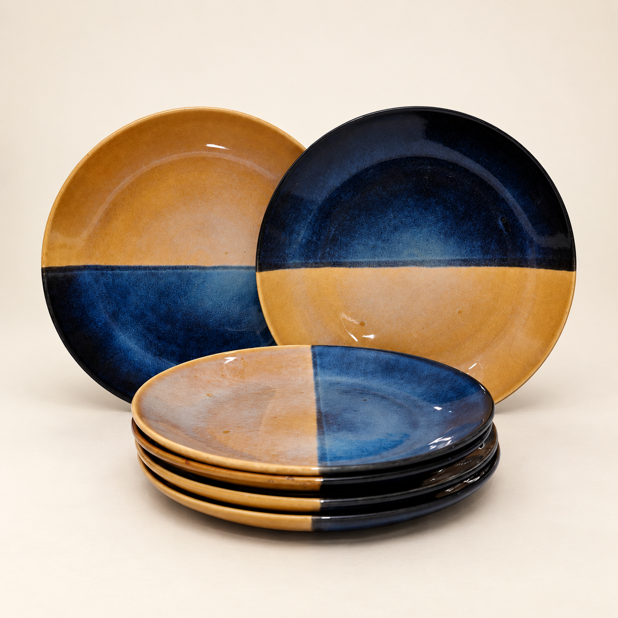 HALF AND HALF- NAVY AND OCHRE GLAZE - Image 2